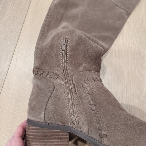Vince Camuto Tall Suede Riding Boots in Taupe - Picture 7 of 16